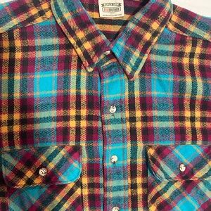 Vtg 90s Five Brother Heavyweight Flannel Shirt USA Made Turquoise Pink Plaid XL